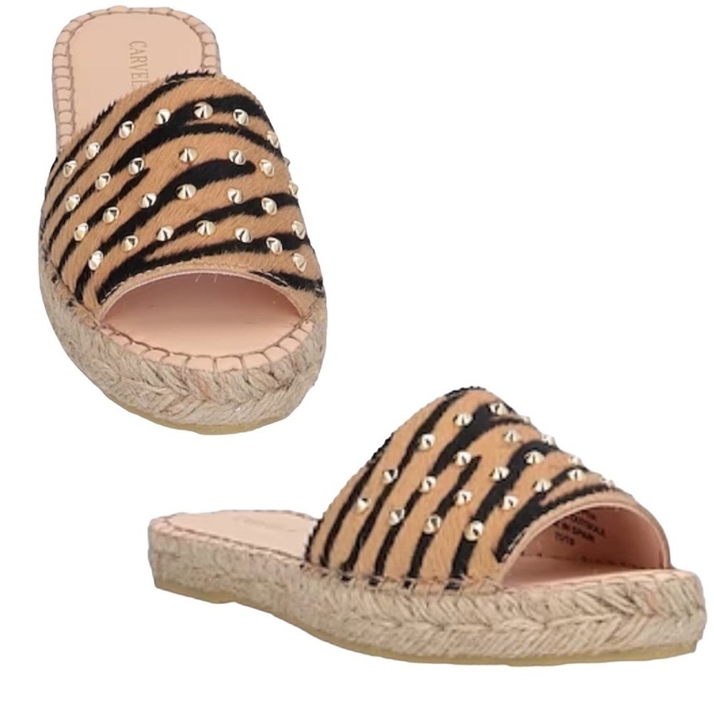 CARVELA Leather Animal Print Pony Hair Studded Platform Mule…